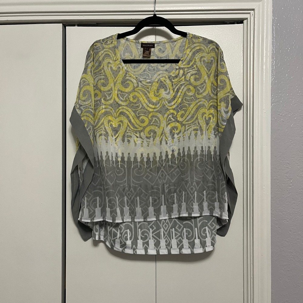Multiples Women's Layered Tunic Top, Abstract Print, Gray &‎ Yellow - Large